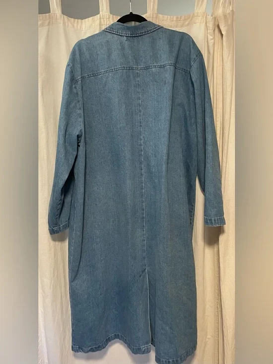 Vintage 90s Light Blue Denim Trench Coat- Size XL - Picture 6 of 9
